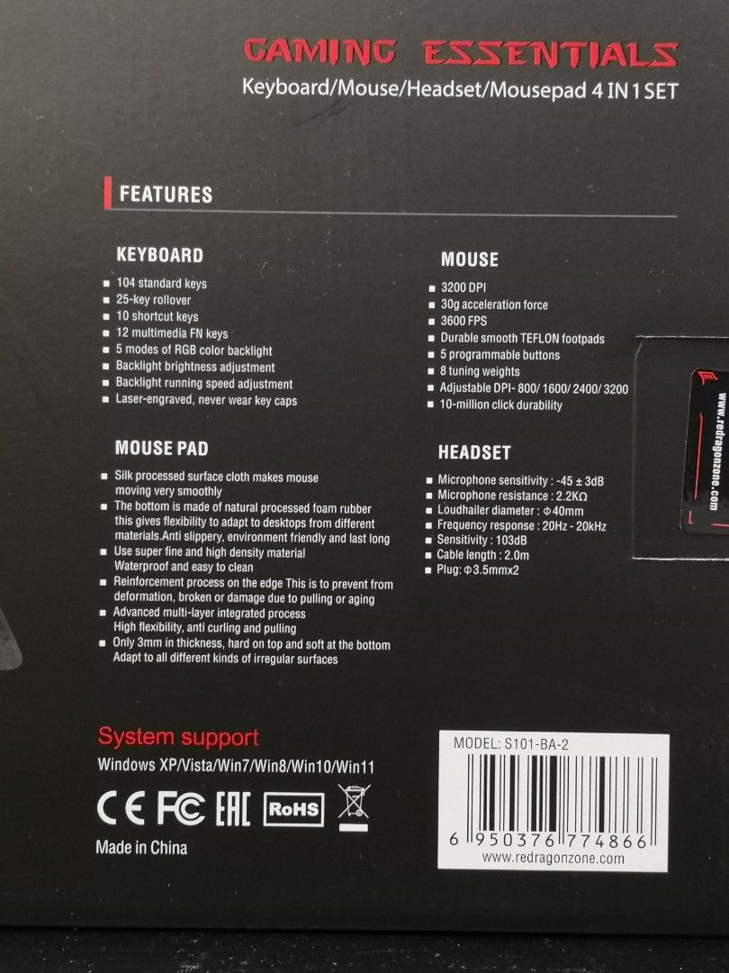 Redragon S101 BA 3 4-in-1 Combo Black Gaming Peripheral Bundle