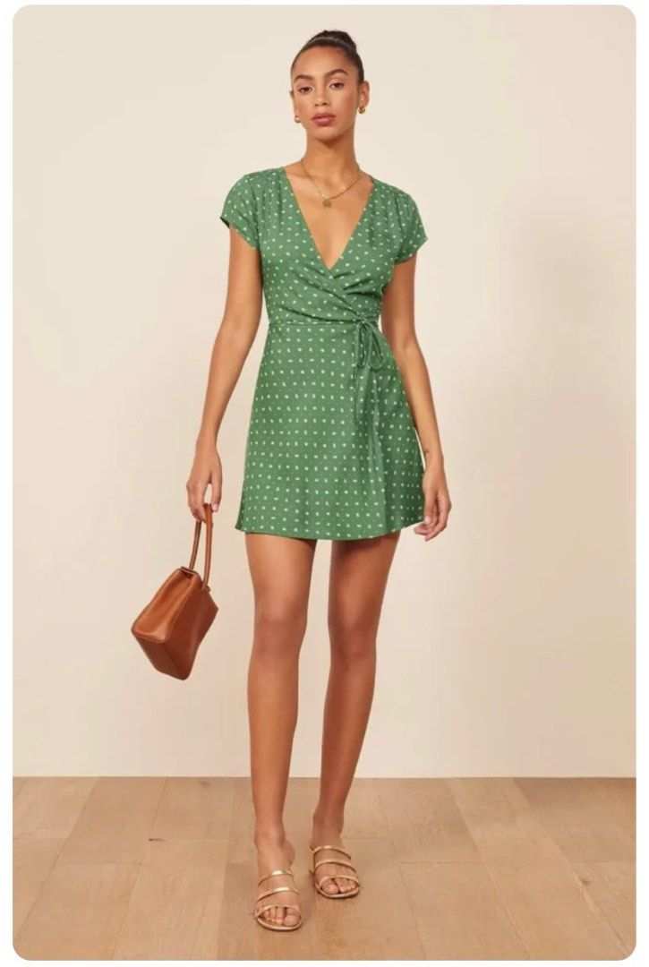 Reformation Jeans Ports Green Floral Mini Wrap Dress Women s