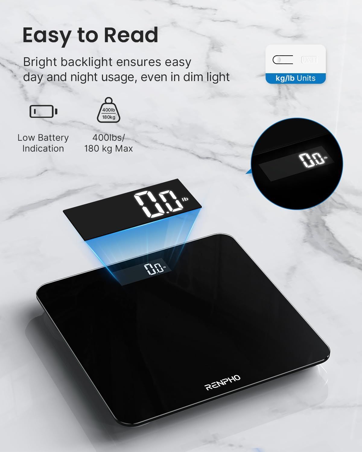 RENPHO Digital Bathroom Scale, Highly Accurate Body Weight Scale with ...