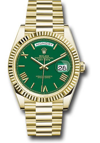 Rolex Day Date 40 Yellow Gold with Green Dial Luxury Watches on