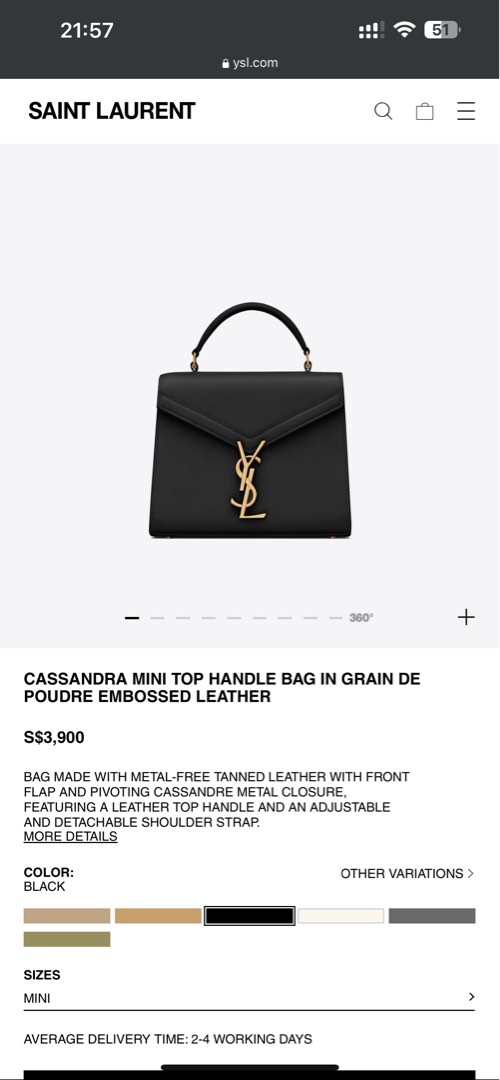 Cassandra top handle medium bag in grain de poudre embossed leather sales