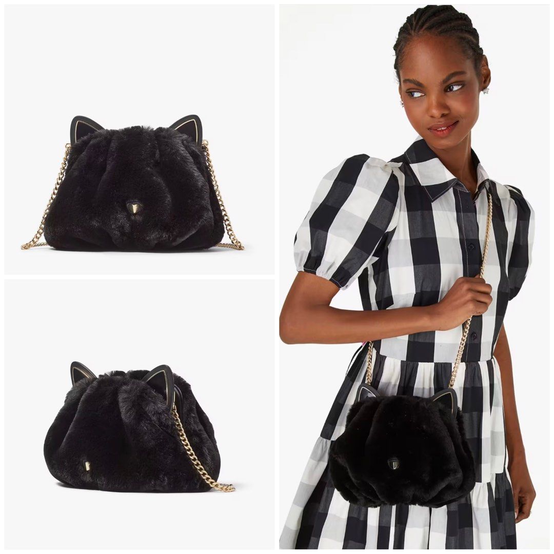 Kate Spade Eva Faux Fur Small Zip Top Satchel Handbag Slingbag Crossbody  Grey Cat, Women's Fashion, Bags & Wallets, Cross-body Bags on Carousell