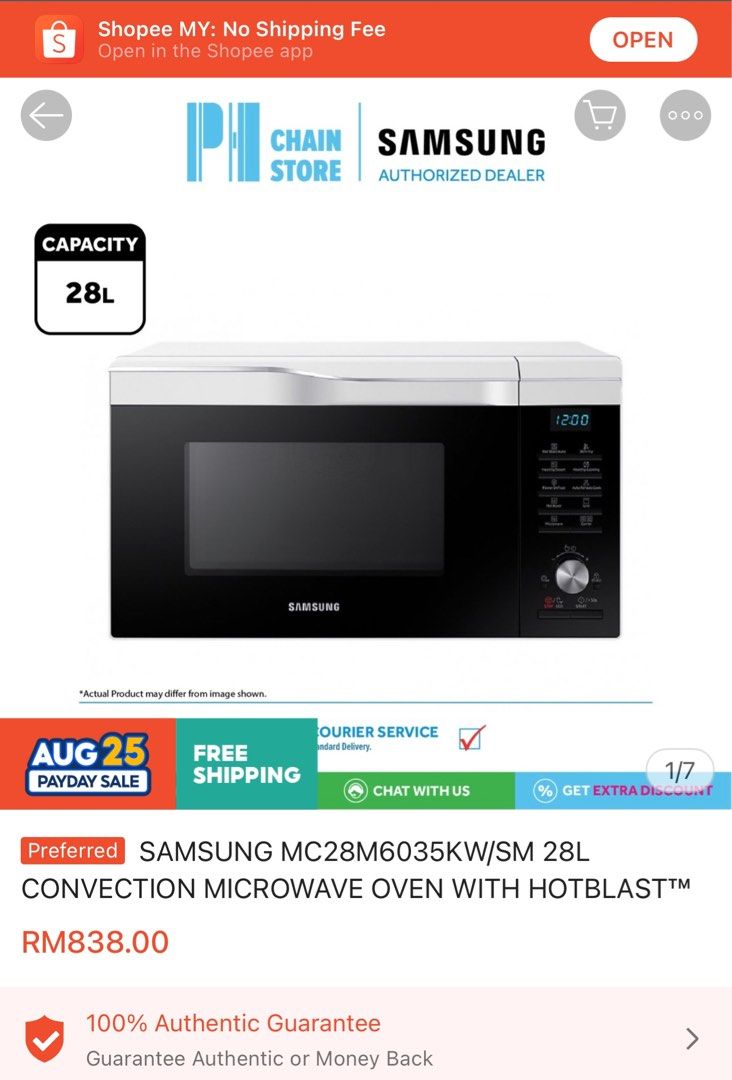 Samsung 28L Convection Microwave Oven, Furniture & Home Living