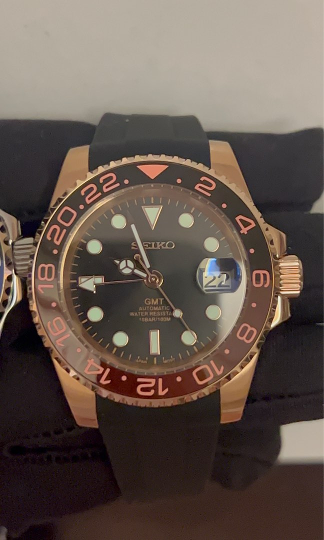 Seiko Mod full rosegold custom root beer rubber nh34 gmt Men s