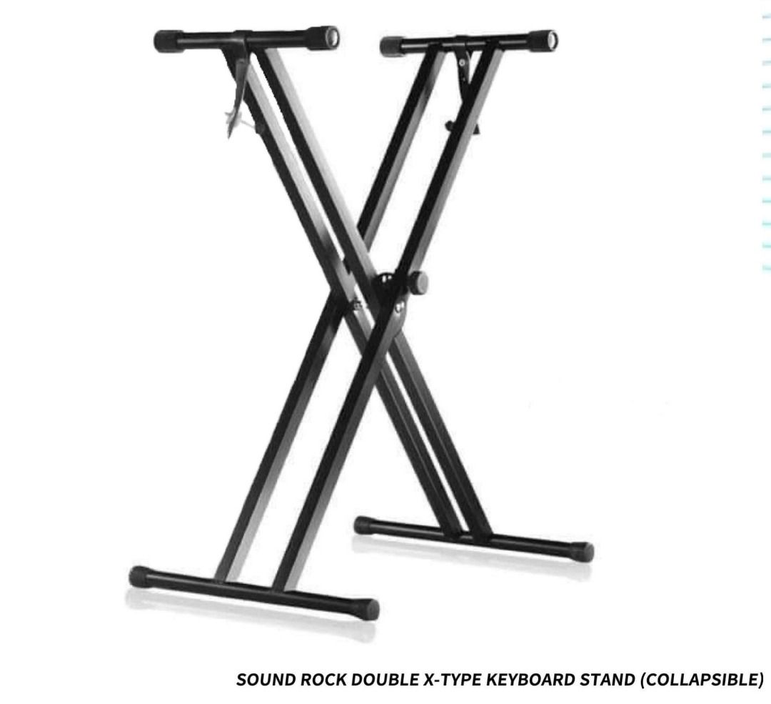 Sound Rock Double X-Type Keyboard Stand (Collapsible) (Category: Musical Instruments) located in Manila. Submitted by ariesmediamusicsports (Listing ID 1250674805, Image 1). Description: Double X Type Keyboard Stand (Assembled) • Durable.