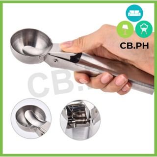 Solid Stainless Steel Ice Cream Scoop, SourceTon 2 Packs of Stainless steel  Ice Cream Spoon with Easy Trigger, Dipper for Fruits, Water Melon Scoop
