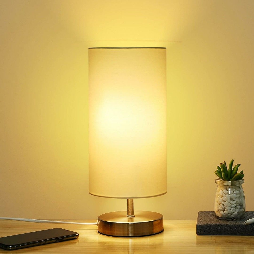 Teckin Fabric Bedside Lamp Minimalist Round Shape Nightlight