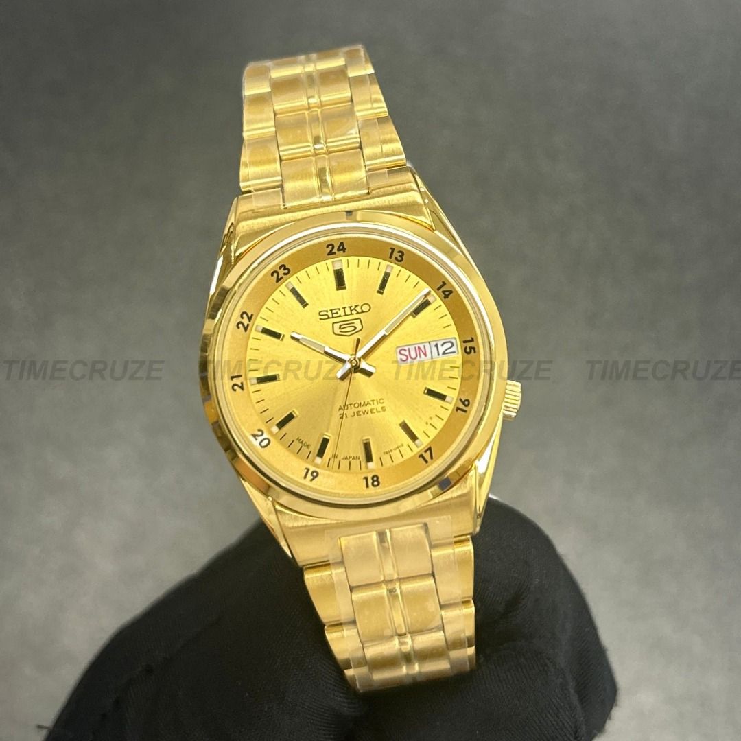 Time Cruze Seiko 5 SNK574J1 Japan Made Automatic Gold Tone Stainless Steel Men Watch SNK574J SNK574