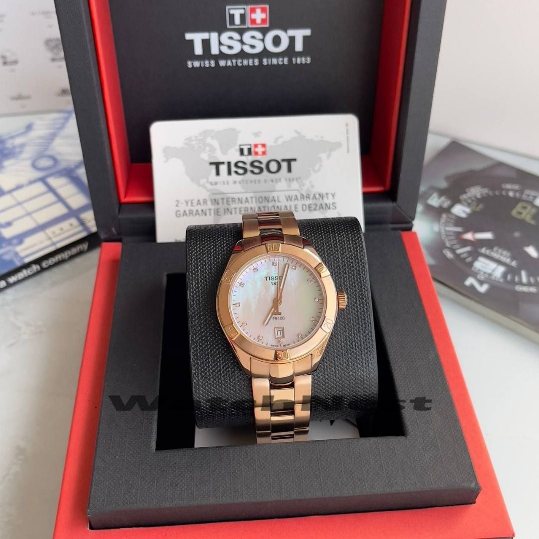 Tissot PR100 Diamond White Mother of Pearl Dial Rosegold Ladies