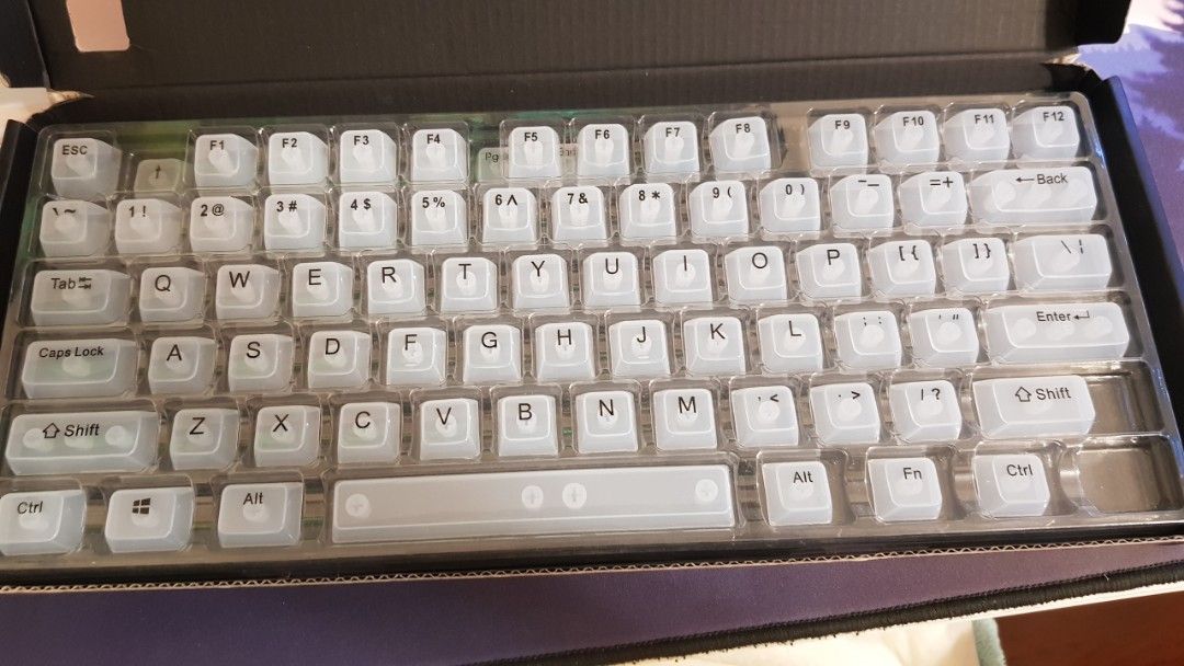 Translucent white keycaps （分類：電腦鍵盤及相關產品）位於 Hong Kong。 由 cattissue03 提交（商品編號 1250690141，圖片 2）。簡介： Translucent white keycaps Tall keycap profile 6.25u space bar and 2.25u shift。
