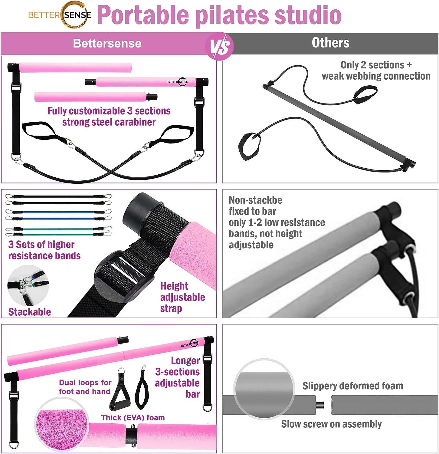 Upgraded Portable Pilates Bar Kit - Adjustable 46.5 Inches 3