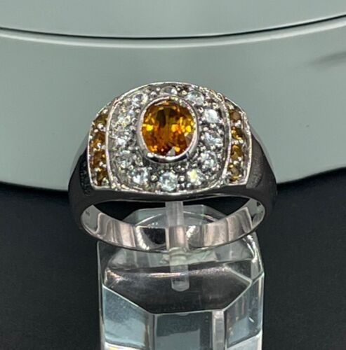 Luxury Designs US11 Men s Cocktail Ring Massive Natural Yellow Sapphire Ring 925 w White Gold Plated. Affordable Price