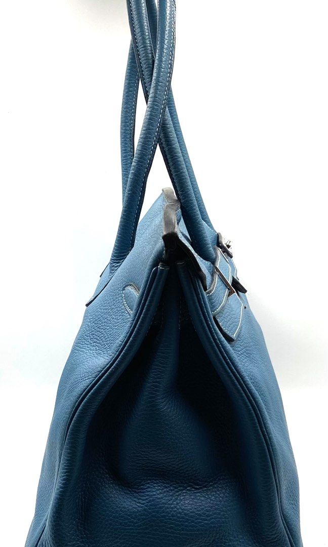 Hermes 30cm Blue Jean Togo Leather Palladium Plated Birkin Bag