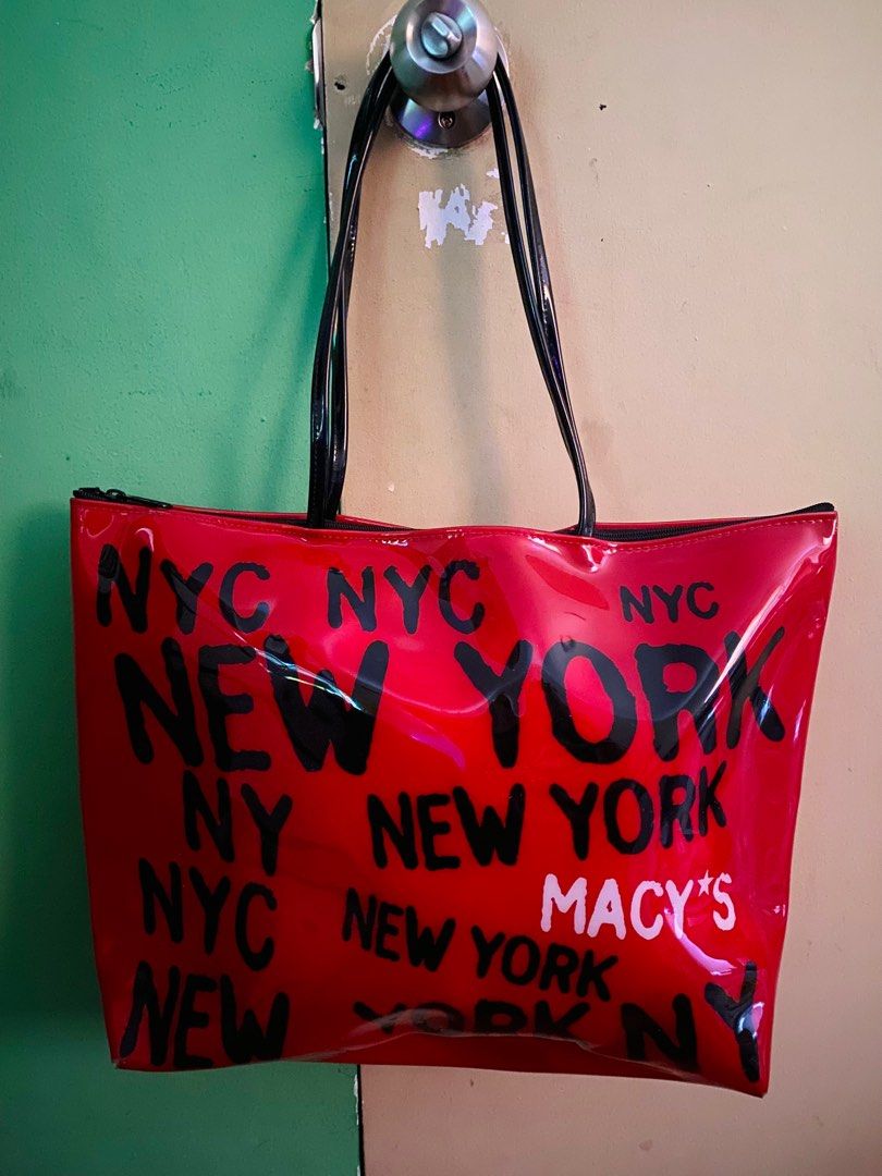 VINTAGE Macy s New York City Red PVC Large Tote Bag Women s Fashion Bags Wallets Tote Bags on Carousell