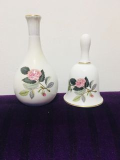 Vintage Wedgwood Hathaway Rose vase bud vase and bell