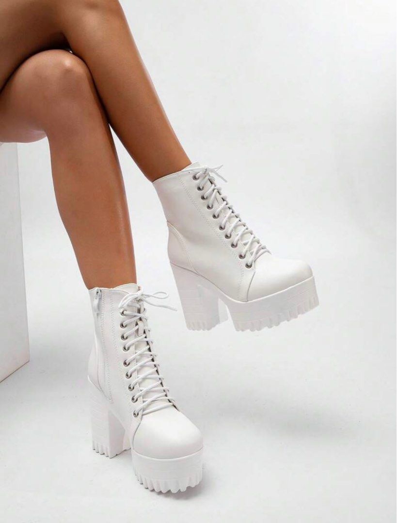 White Boots heels Women s Fashion Footwear Heels on Carousell
