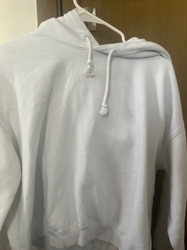 White cropped hoodie Women s Fashion Coats Jackets and