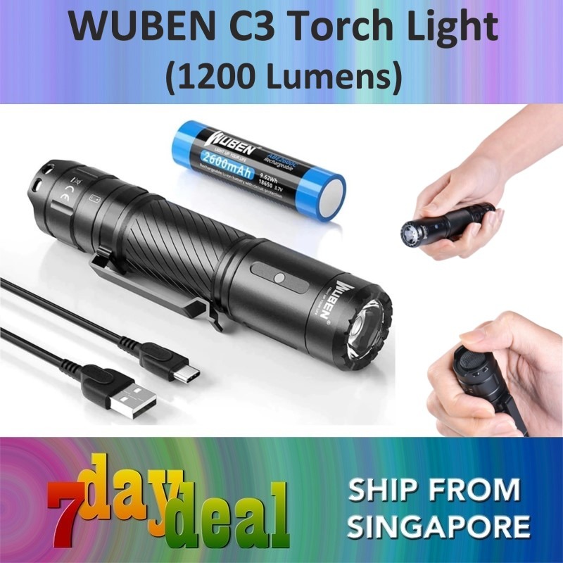 WUBEN C3 LED Flashlight USB C Rechargeable Torch 1200 Lumens IP68