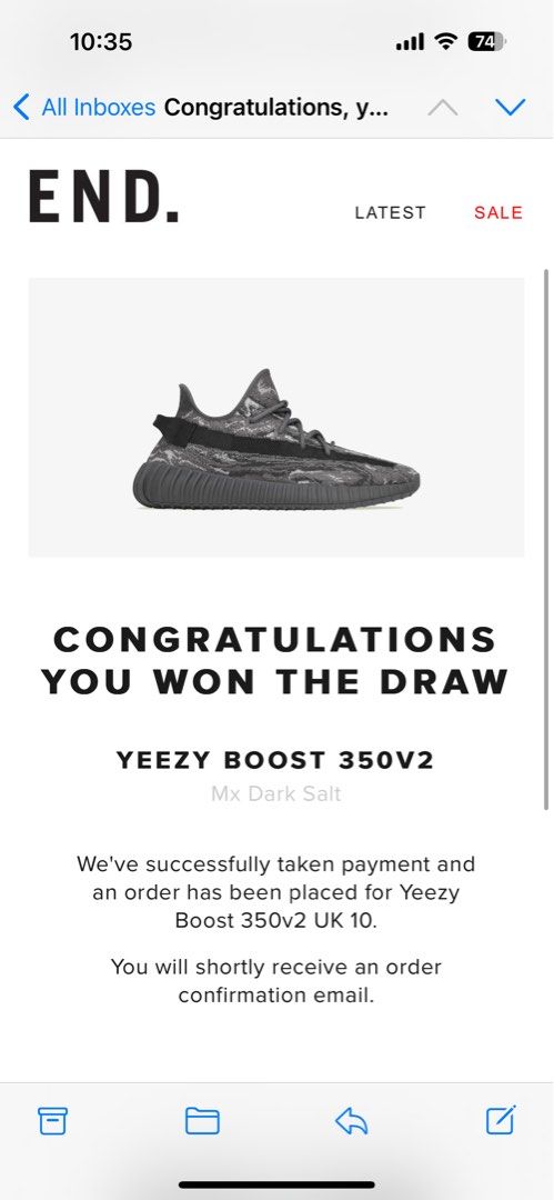 Yeezy Boost 350V2 Mx Dark Salt UK10 Men s Fashion Footwear