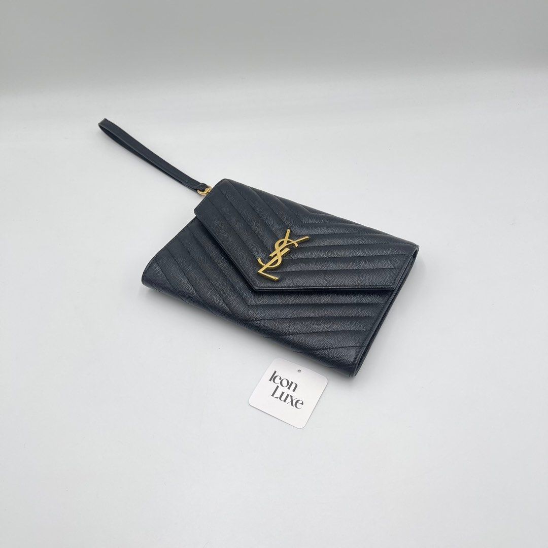 Monogram clutch in quilted grain de poudre embossed top leather