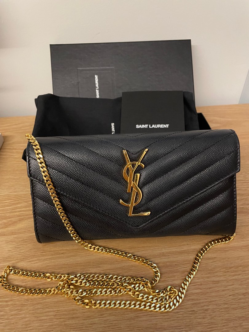 YSL classic long Wallet with chain (woc insert), Luxury, Bags & Wallets