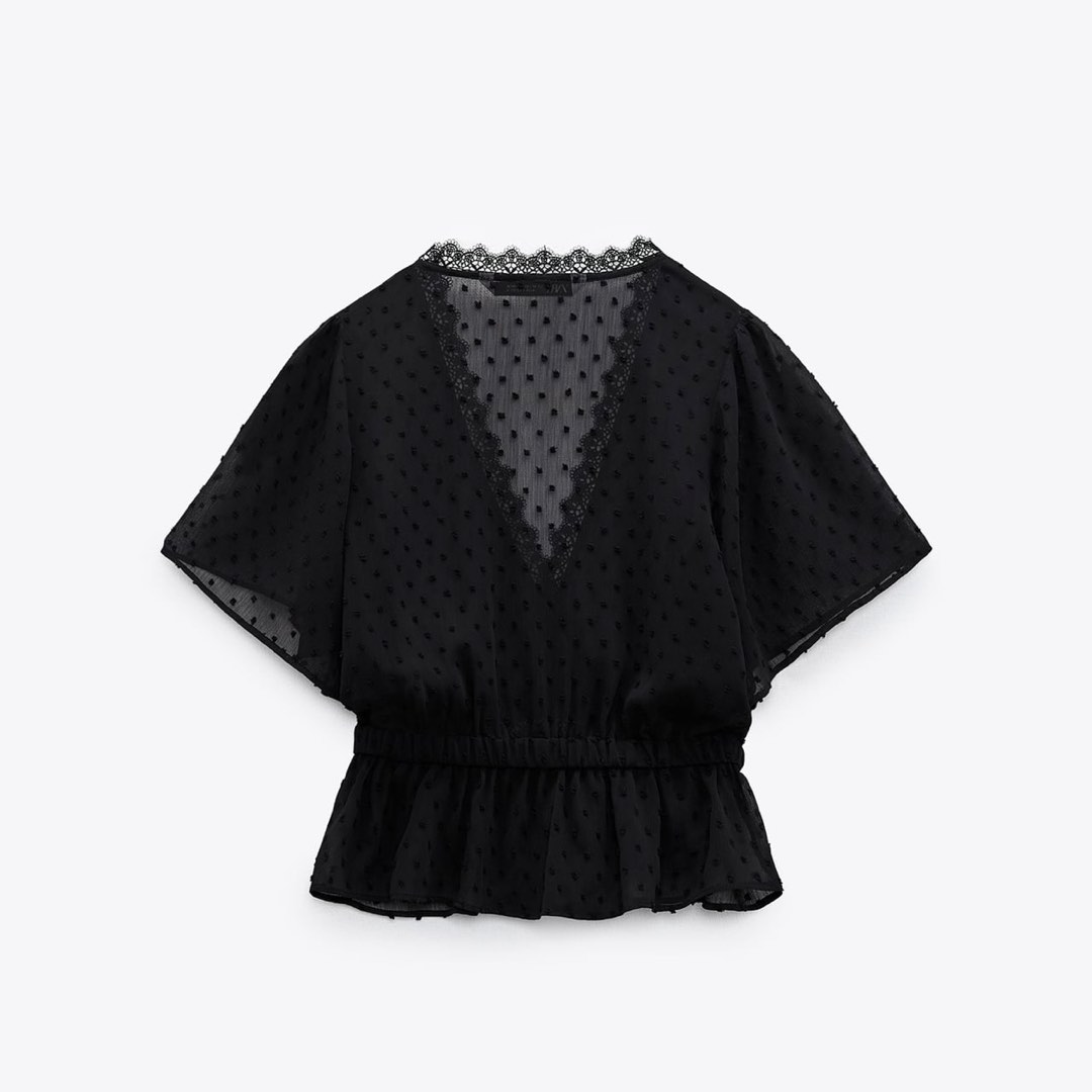 Zara - Dotted Blouse - Black Ecru - Unisex
