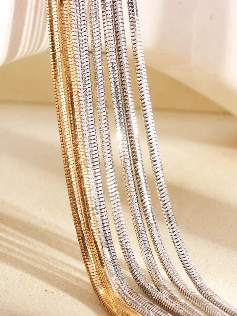 18K Gold White Gold Round Snake Chain Women s Fashion Jewelry