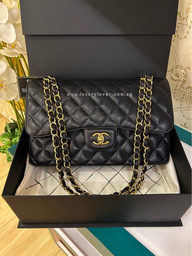 Chanel jumbo black caviar ghw clearance