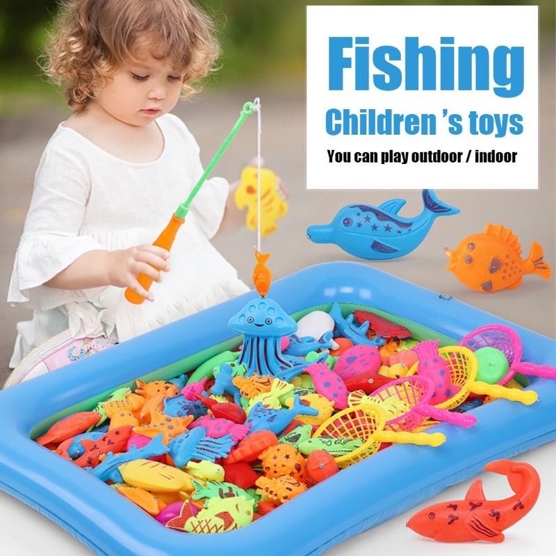 40PCS Children Fishing Toys Magnetic Fishing Game Rod Fish Hook