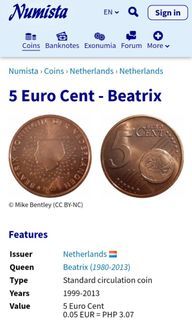 5 euro cent Netherlands king