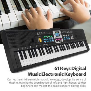 61 鍵電子鍵盤帶數字顯示屏兒童多功能電鋼琴帶麥克風接口適合初學者
