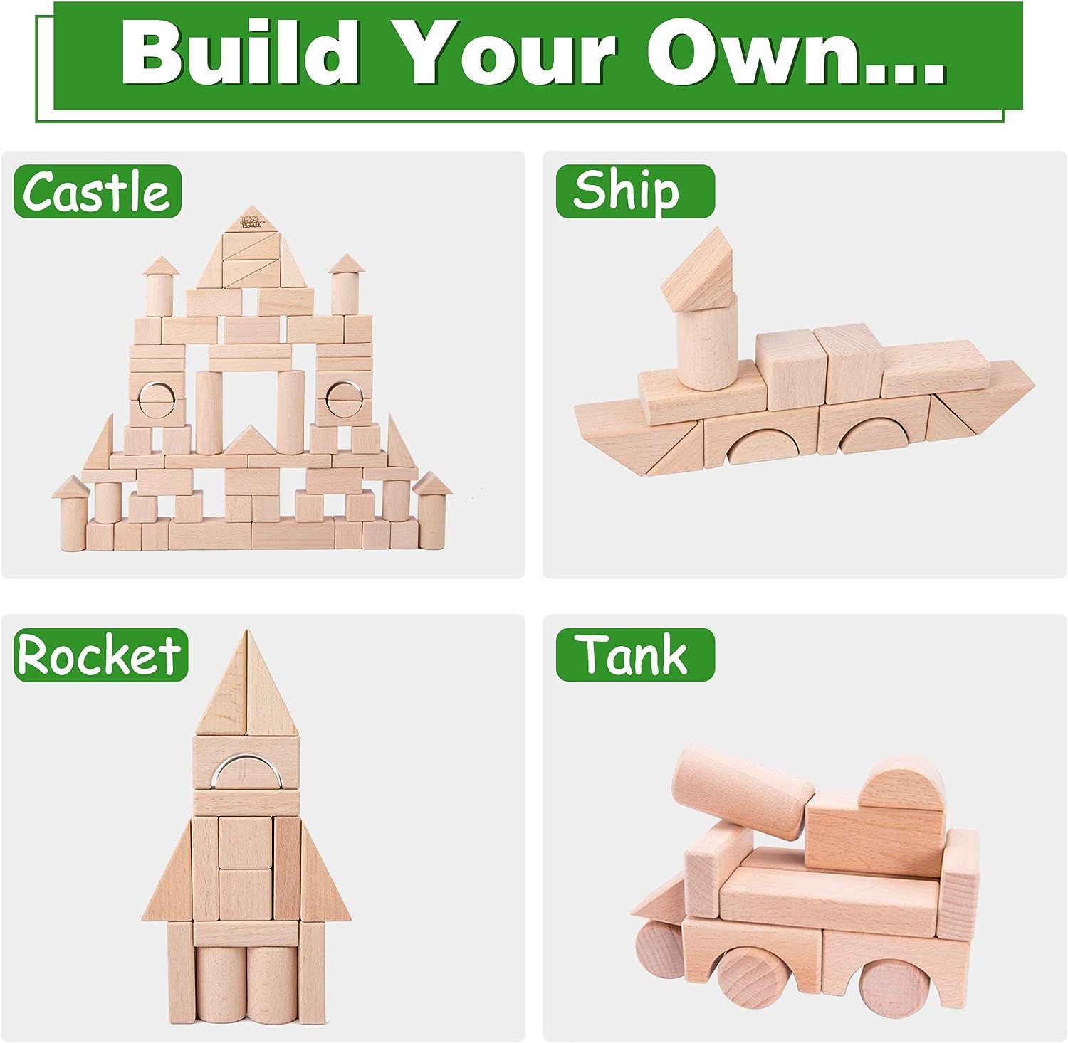 72) Kids Building Blocks Toys Set, 72 PCS Wood Blocks, Natural