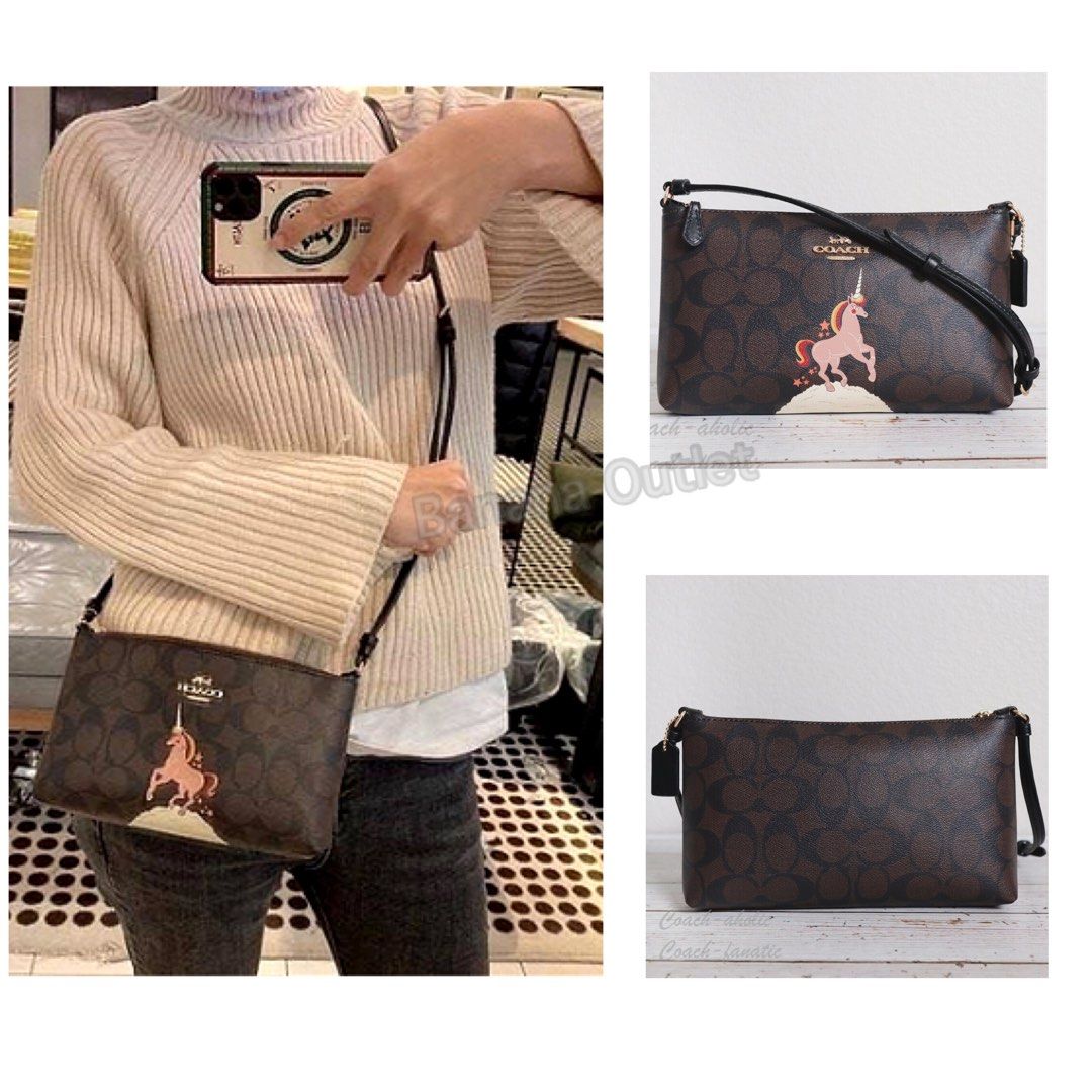 COACH UNICORN ZIP TOP Women casual Crossbody sling monogram leather mini Small shoulders Lady ladies sister student pouch Girlfriend colleague