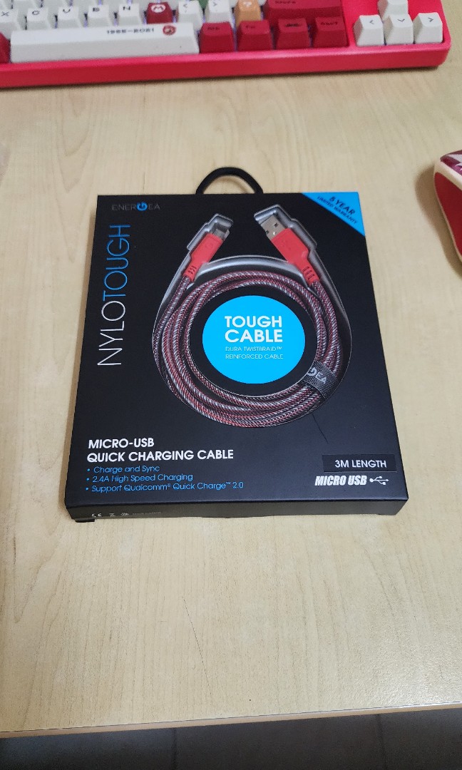 Energea Nylotough Charge And Sync Usb Type A To Micro Usb Cable M Charger Red Color Mobile