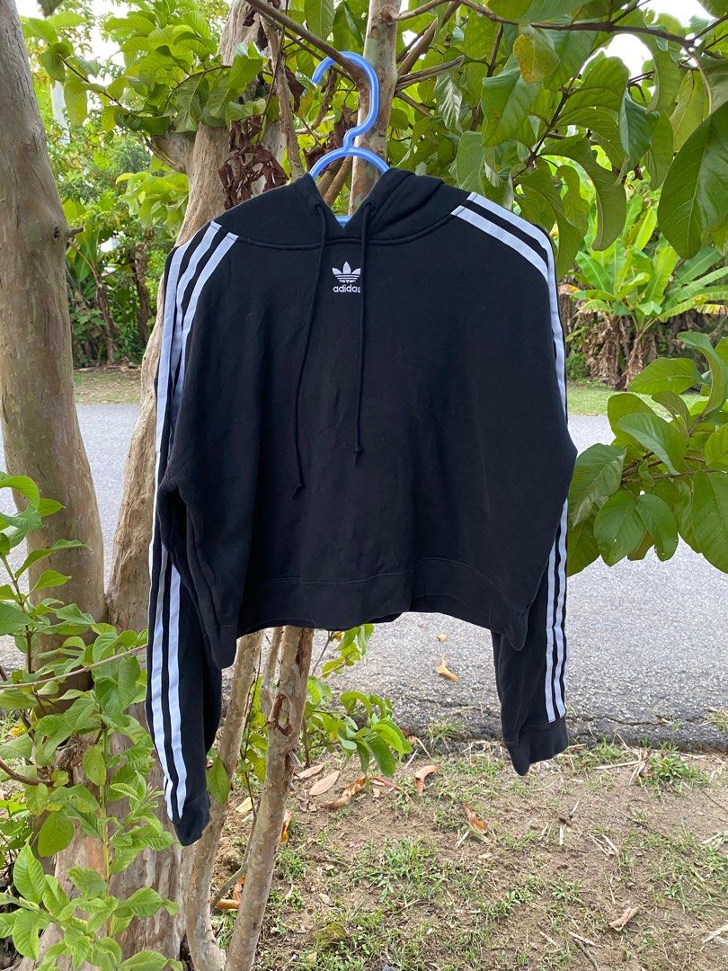 Adidas hoodie discount black white stripes