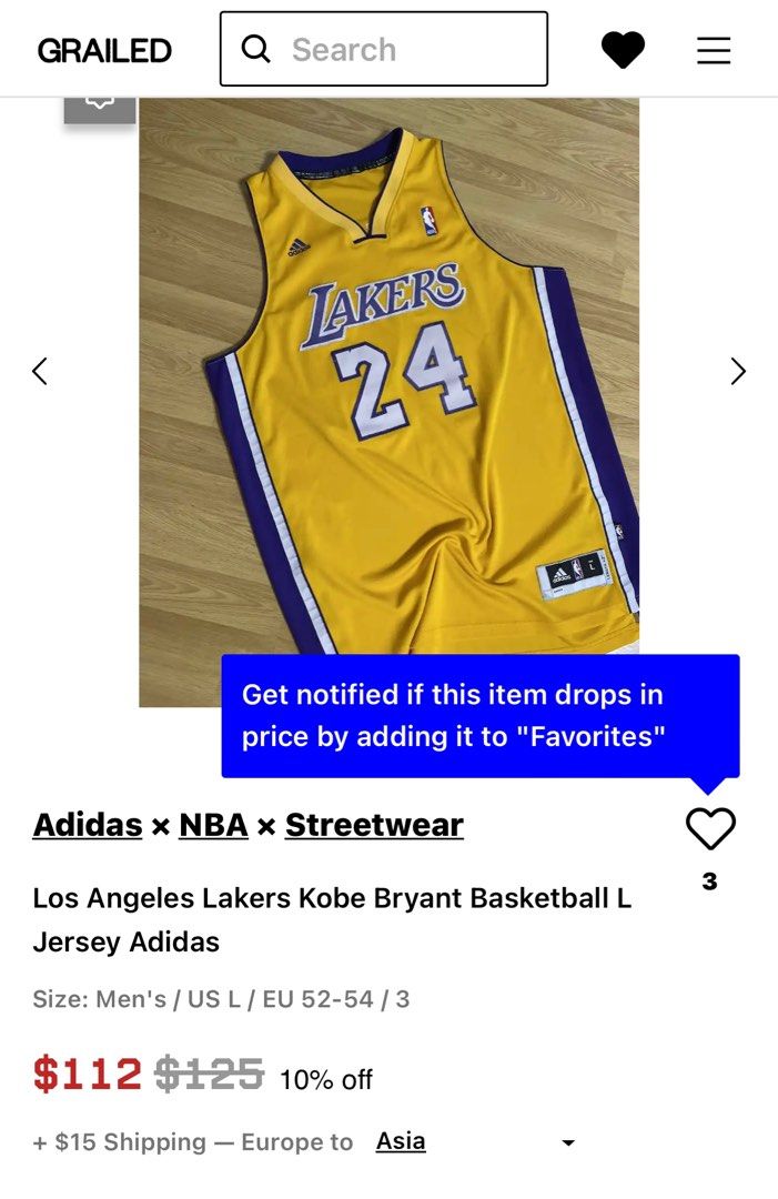 Kobe Bryant #24 Adidas Los Angeles Lakers LA Basketball Jersey Purple Size  XL