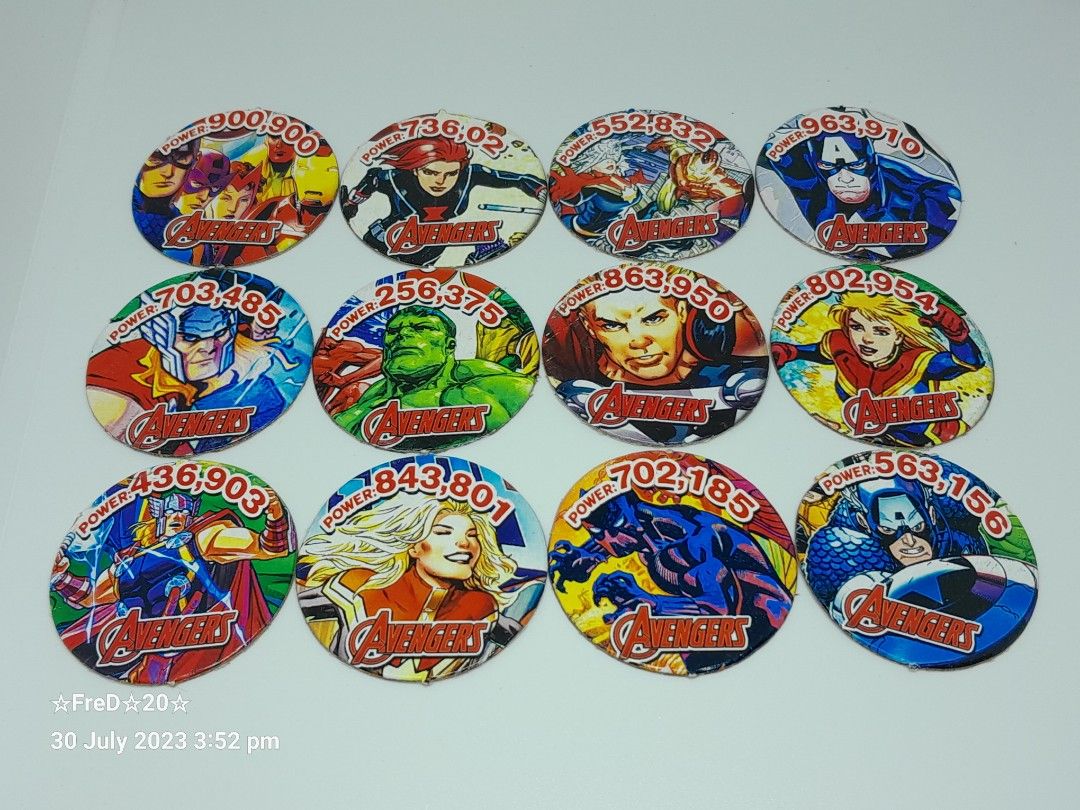Avengers Local Pogs (21pcs) (Category: Raw Singles) located in San Pablo. Submitted by fredambion (Listing ID 1250886081, Image 3). Description: *Please Take Time To Read Descriptions & Check The Photos *What You See Is What You Get *Avengers Local Pogs *All For Only 20 / 21pcs *No Doubles *Good For Collection *Like New To Well Used Condition *Manage Your Expectation *Payment via Gcash or Palawan Express *Shipping via JRS Express Door to Door or 