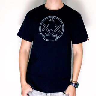 BAPE A BATHING APE X KAWS LOGO MILO 骷髏頭 短袖 休閒 短T 黑色 M號 CLT-M TP0_238 #23開學季