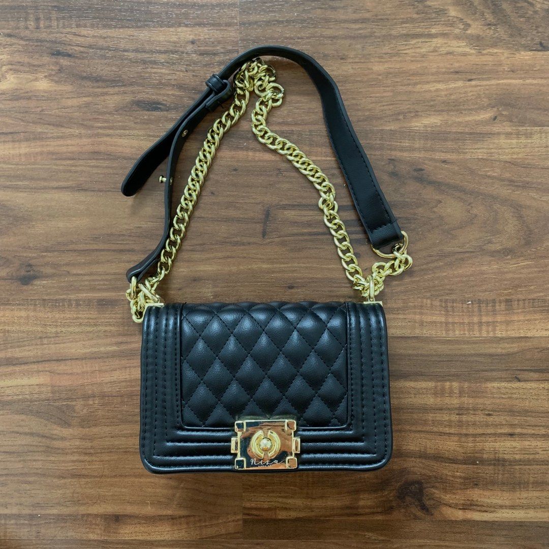 Black leather flap bag Clearance