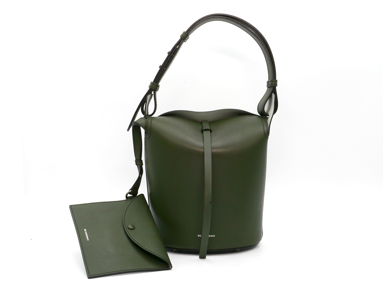 Burberry Green Leather Medium Leather Bucket with Pouch Shoulder