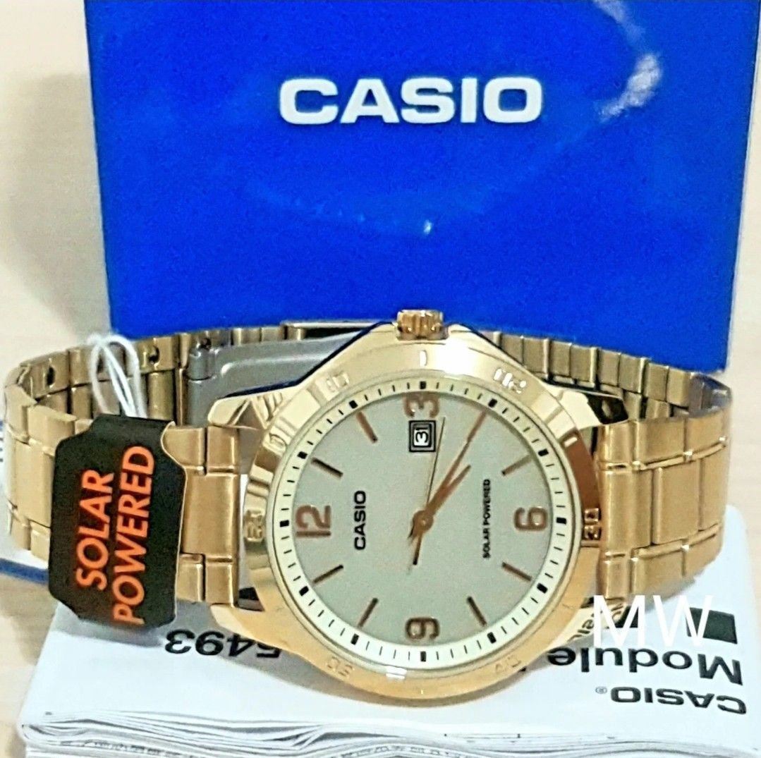 Casio MTP VS02G 9A Men s Standard Gold Tone Solar Stainless Steel Gold Dial Date
