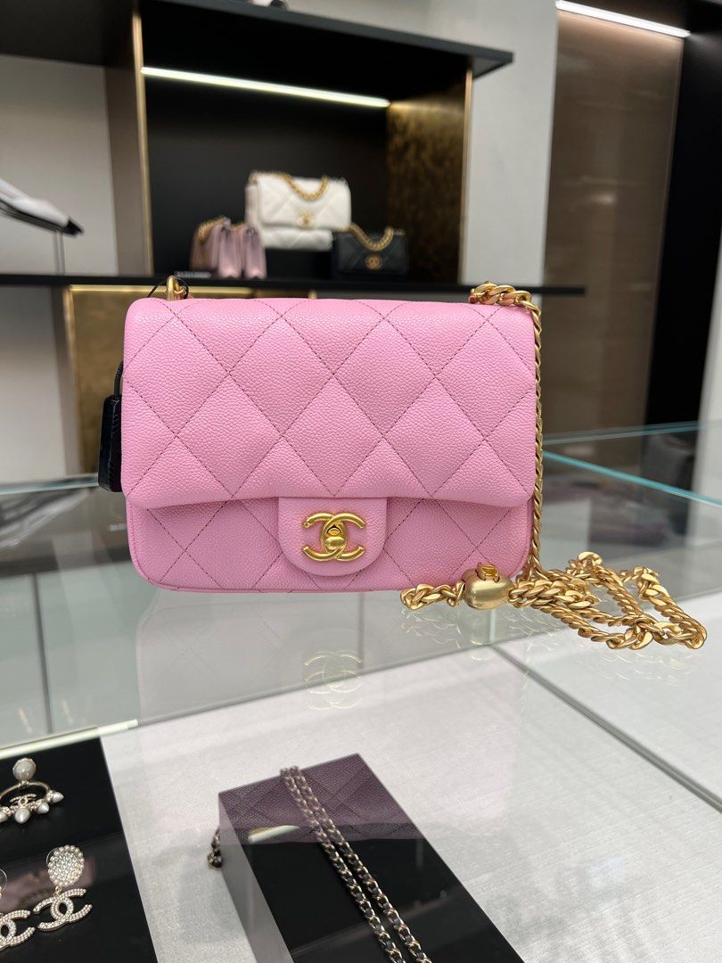 Chanel 23P Pink Caviar Heart Adjustable Mini Rectangular Flap Bag