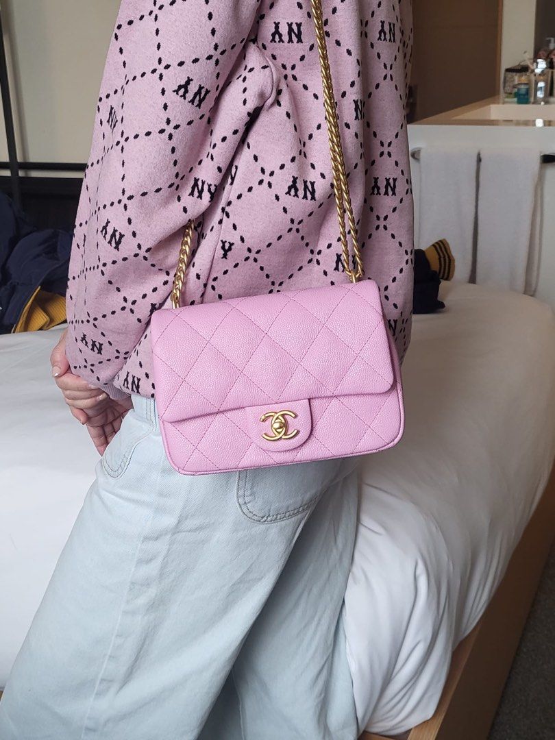 Chanel 23P Mini Flap Pink Caviar GHW Adjustable with Heart Chain 20cm