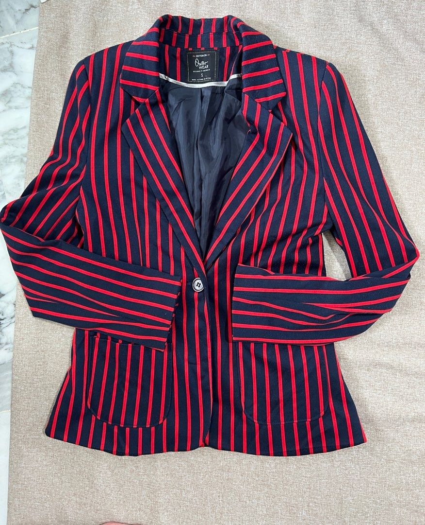 Cotton On Red Blue Strippy Blazer Women s Fashion Coats Jackets