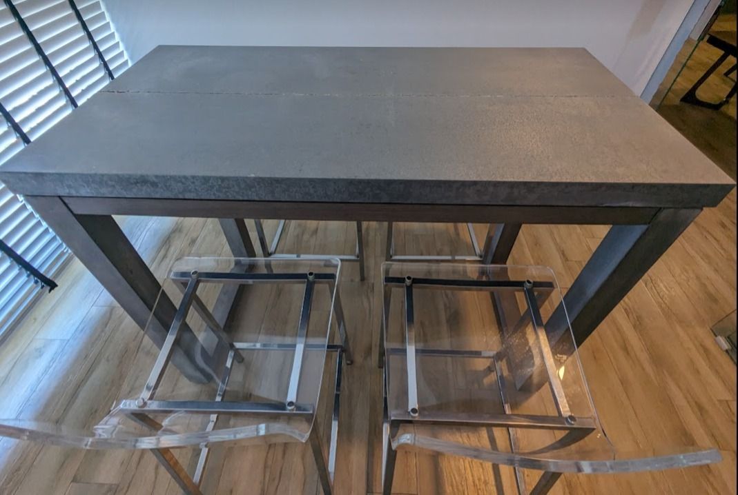 Crate Barrel Stern Counter Table with Vapor Acrylic Bar Stools Furniture Home Living Furniture Tables Sets on Carousell