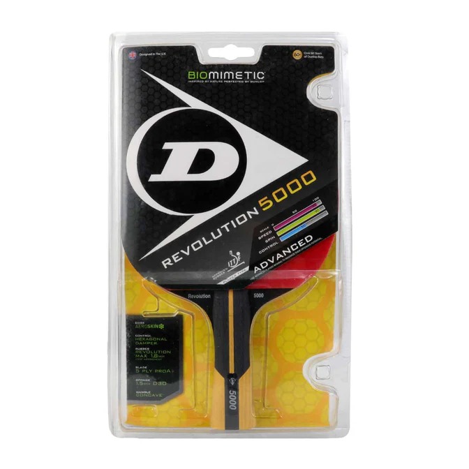Raquette De Tennis De Table Dunlop Revolution 5000 – Mousse D30 1,5 Mm, Caoutchouc ITTF, Pour Attaque Et Effets, Adulte Unisexe