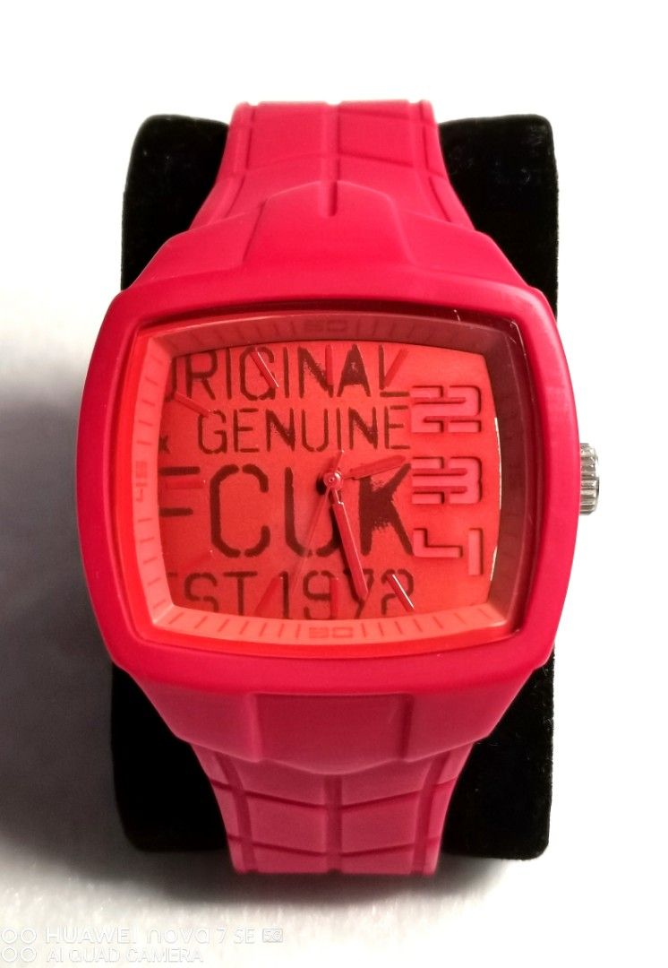 FCUK French Connection quartz fashion fun watch with red dial