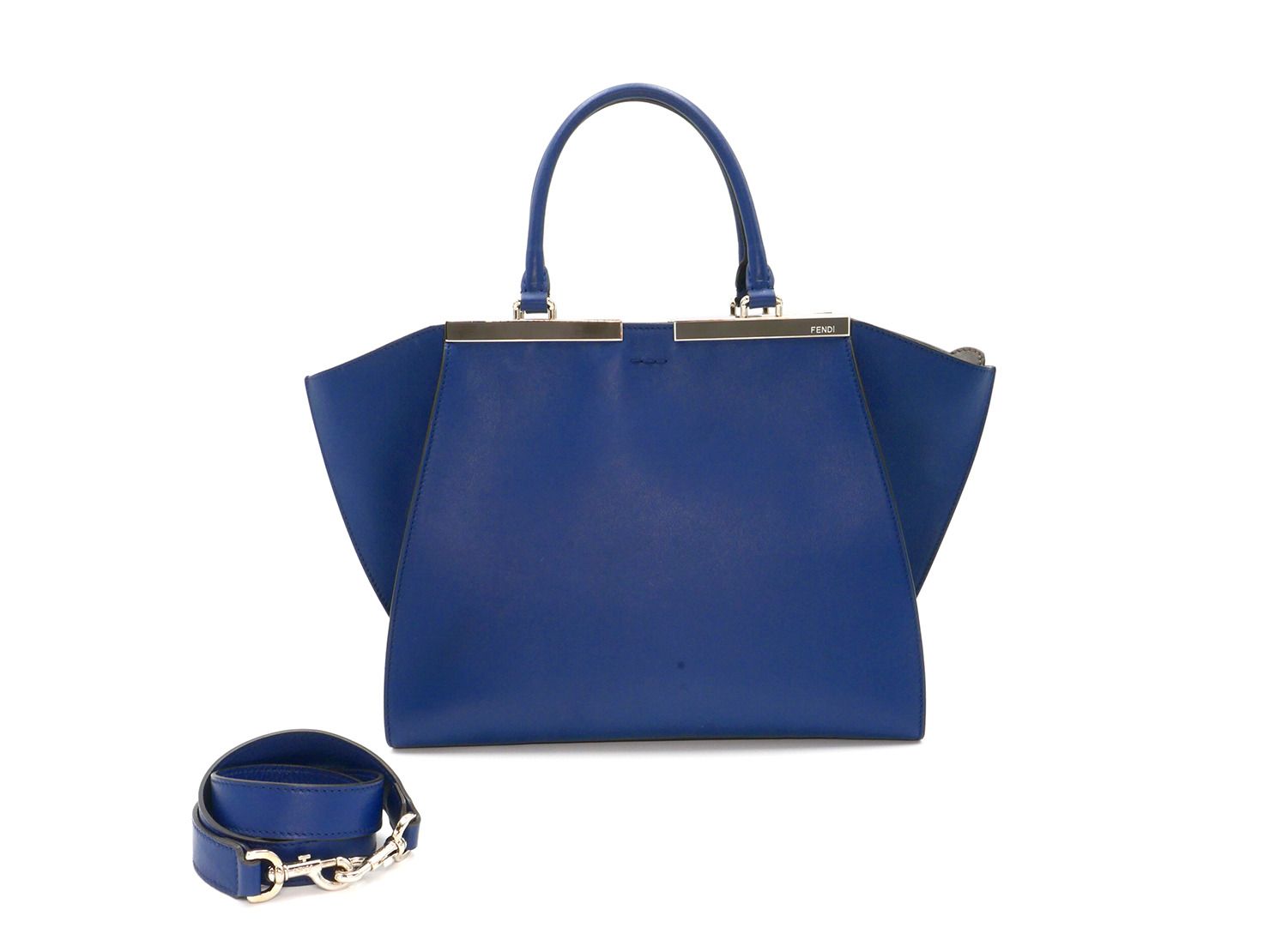 Fendi 8BH279 Blue Grey Leather 3Jours Medium Tote Shoulder Bag