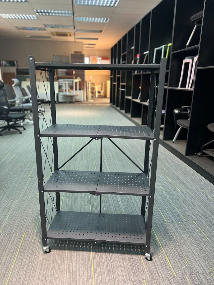 Foldable Steel Racks with lockable wheels 3/4/5 tiers, black color ...