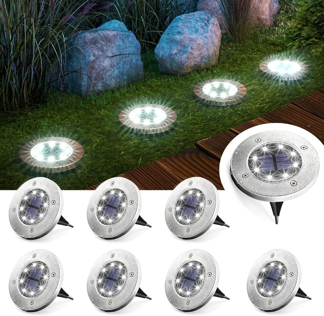 GIGALUMI Pack Solar Ground Lights, LED Solar Powered Disk Lights  Outdoor Waterproof Garden Landscape Lighting for Yard Deck Lawn Patio  Pathway Walkway (White), Furniture  Home Living, Lighting  Fans,